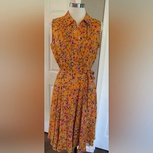 Nanette Lepore Mustard Floral Sleeveless Belted Dress SZ. 6